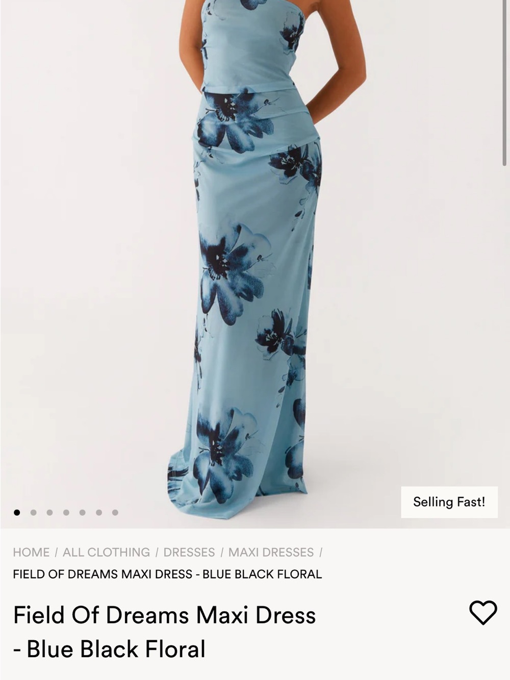 Peppermayo Light Blue & Black Floral Strapless Maxi Dress